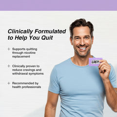 Lucy Nicotine Gum Berry Citrus pack back with usage details