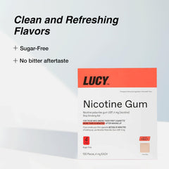 Lucy NRT fruit-flavor gum single piece in hand ready for quick craving relief