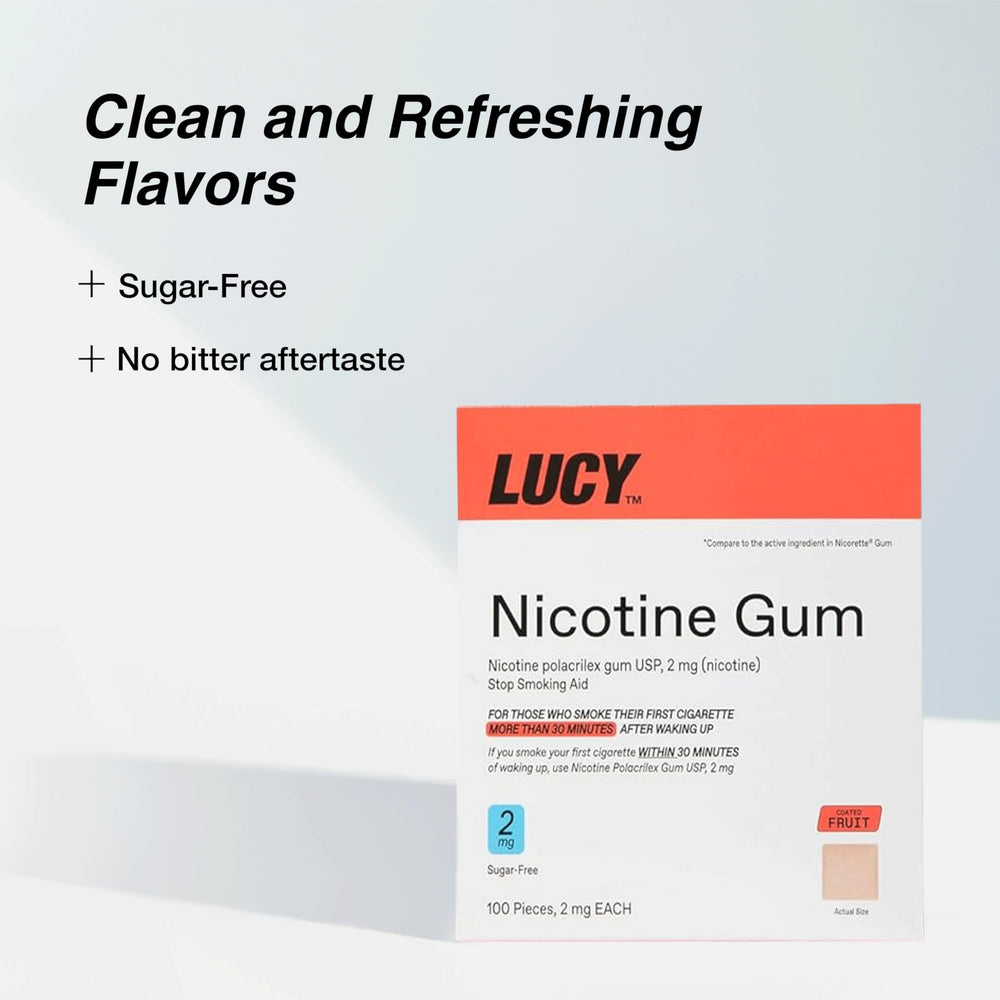 LUCY NRT fruit gum pieces close up showing coated texture