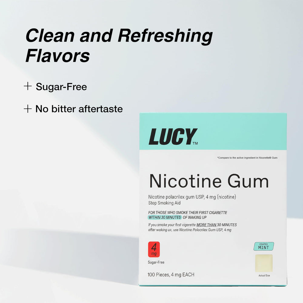 Coated mint gum pieces from LUCY NRT mint flavor.