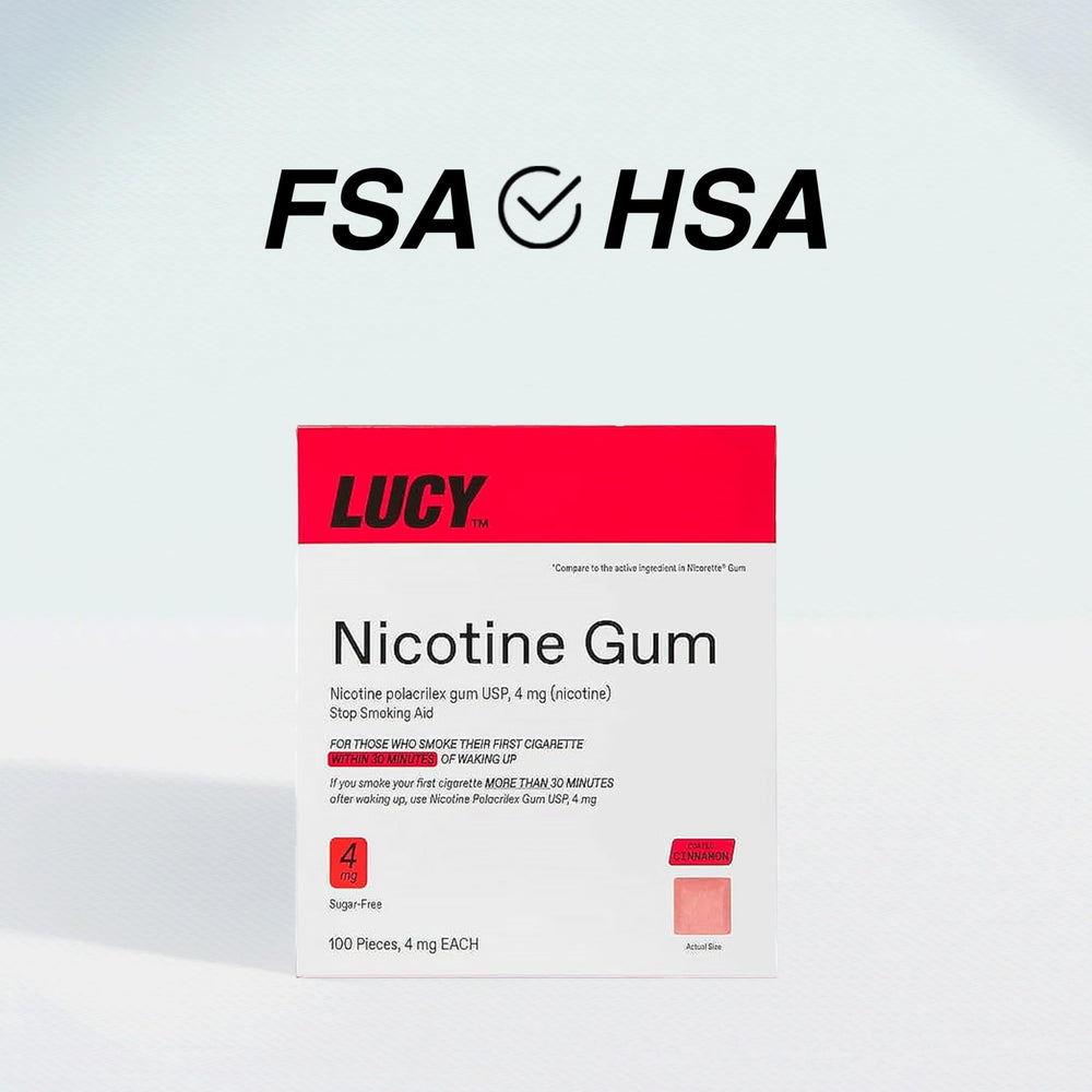 LUCY NRT Cinnamon gum dispense action highlighting quick-use.