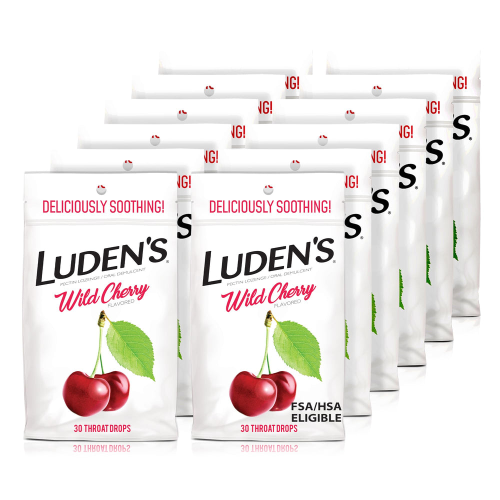 Luden's Wild Cherry throat drops bottle for on-the-go soothing relief.