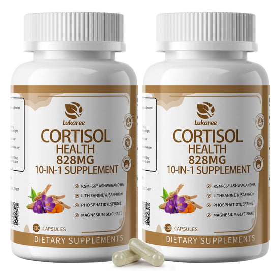 Lukaree 10-in-1 cortisol bottle front — supports daily balance.