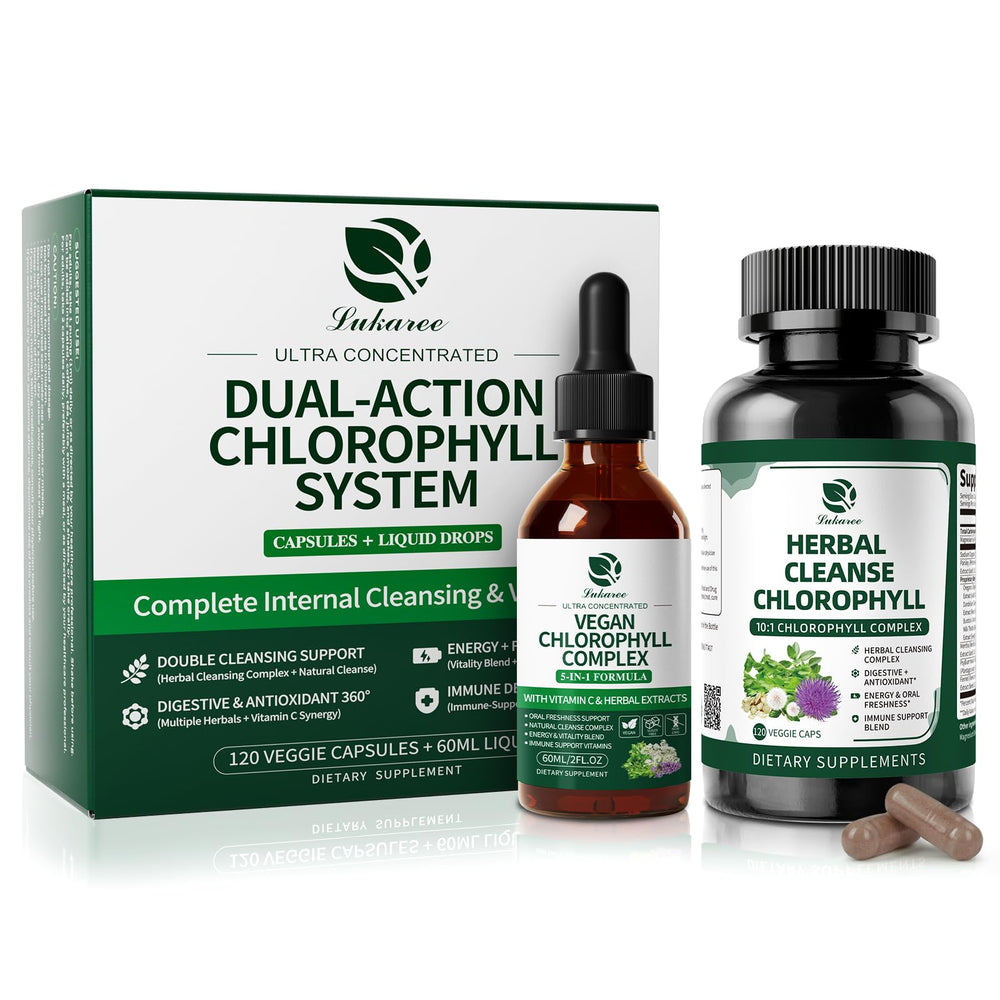Lukaree Chlorophyll Drops bottle for quick morning freshness and energy support.