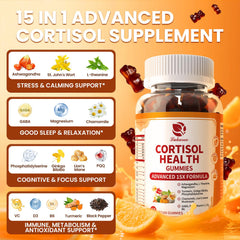 Lukaree Cortisol Supplements gummies pack highlights 15-in-1 formula for stress support