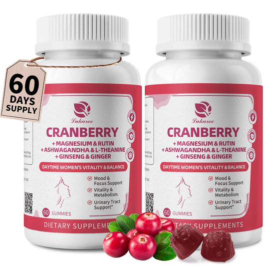 Lukaree Cranberry Gummies for Women bottle highlighting daily urinary health support