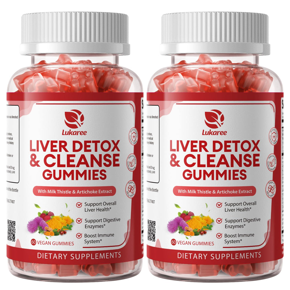 Lukaree Liver Cleanse bottle with vegan, sugar-free gummies for daily wellness.