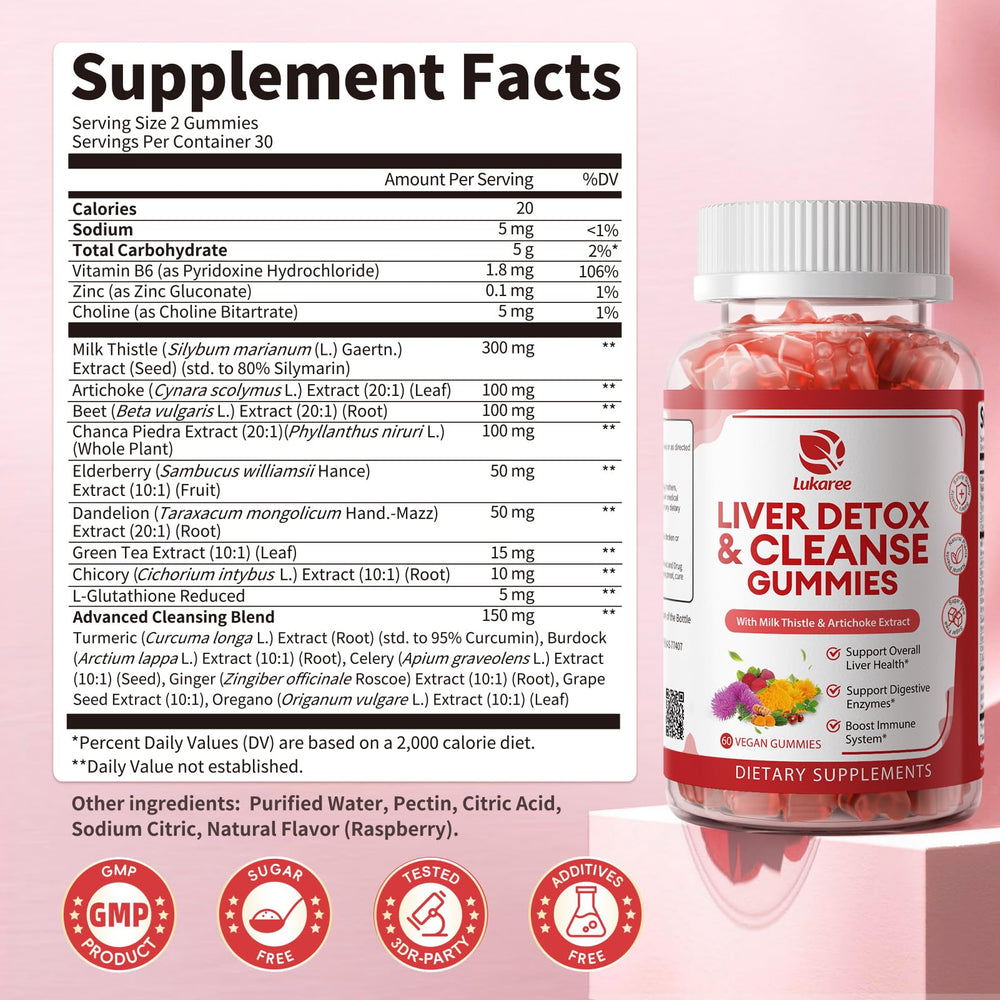 Lukaree Liver Cleanse daily-use gummies on a breakfast table.