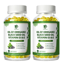 Lukaree Organic Oregano Oil Capsules bottle front with 2-pack packaging for immune support