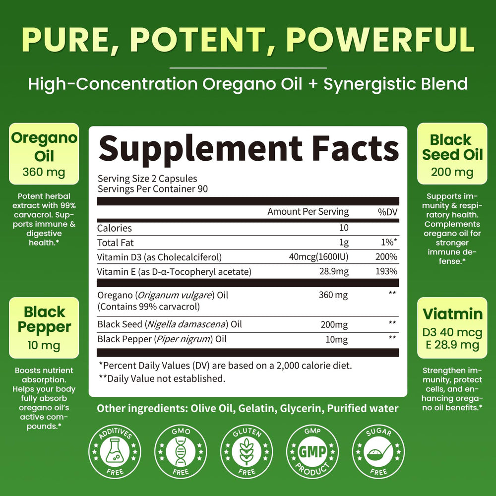 Lukaree oregano oil capsules softgels closeup for easier digestion.
