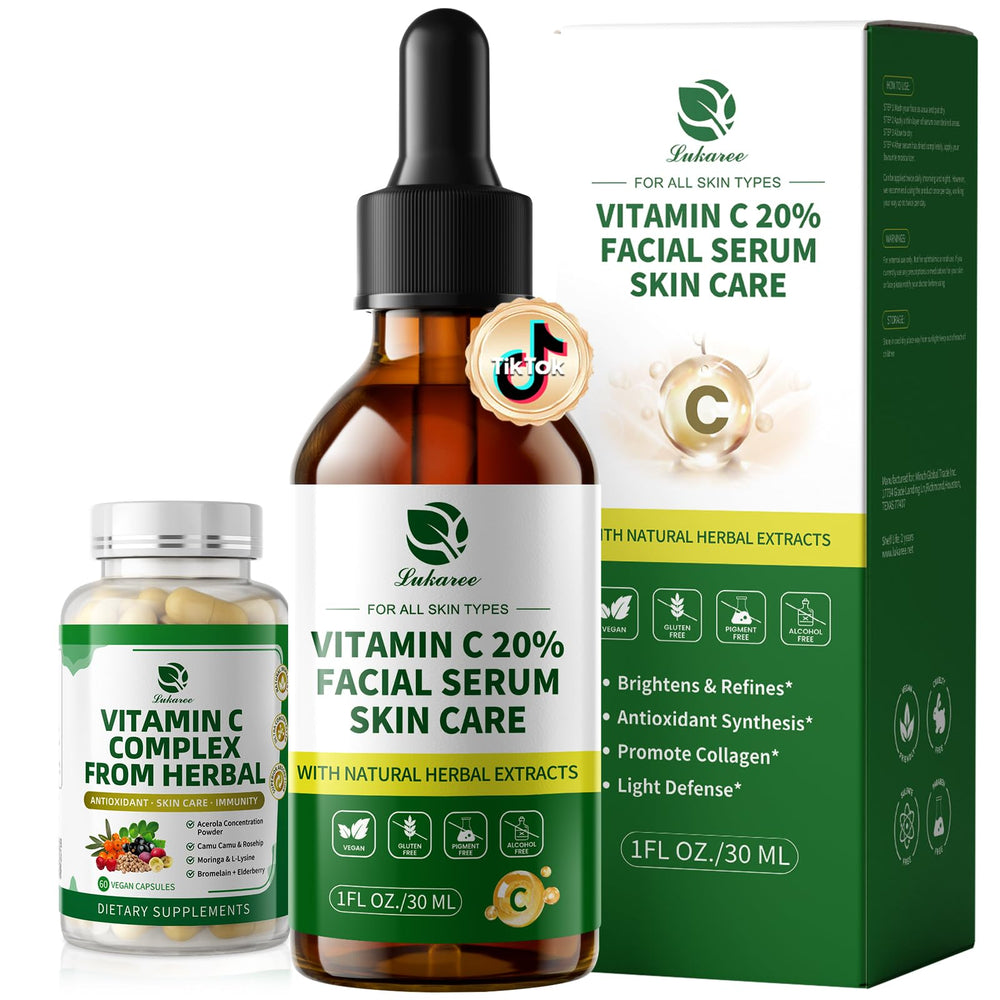 Lukaree Vitamin C serum bottle for radiant, even-toned skin.