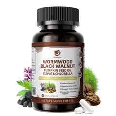 Lukaree Wormwood and Black Walnut Cleanse bottle highlights the gut support formula.