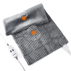 LULUWAY weighted heating pad with massager on back showing soothing warmth and hug-like feel