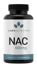 Luma Nutrition NAC 600 mg capsules bottle showing convenient daily antioxidant support.