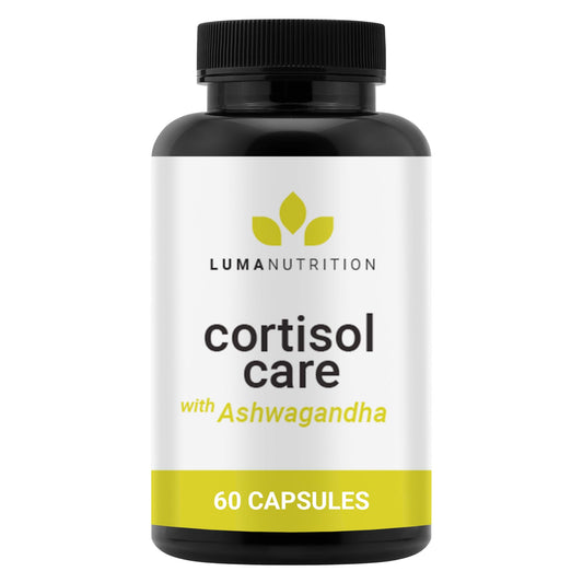 Luma Nutrition Cortisol Reducer bottle front signals calm focus for daily tasks.