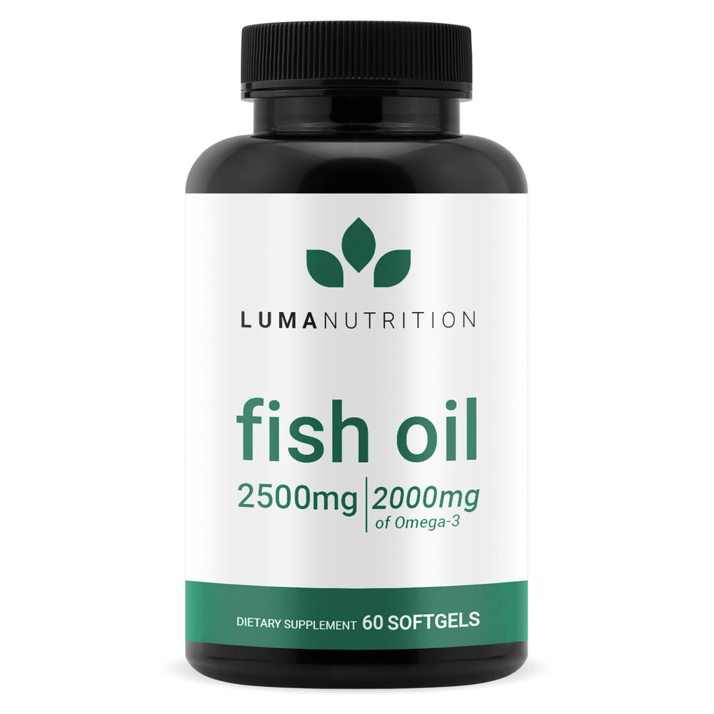 Luma Nutrition Omega-3 softgels bottle front for premium heart and brain support.