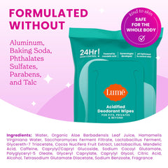 Lume Acidified Deodorant Wipes underarm usage illustration for fast refresh and odor control