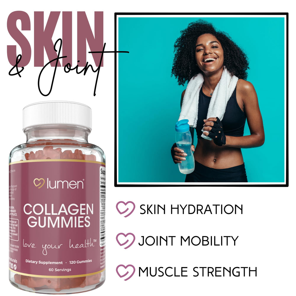 Lumen Naturals Collagen Gummies texture closeup highlighting soft, bite-sized wellness treat