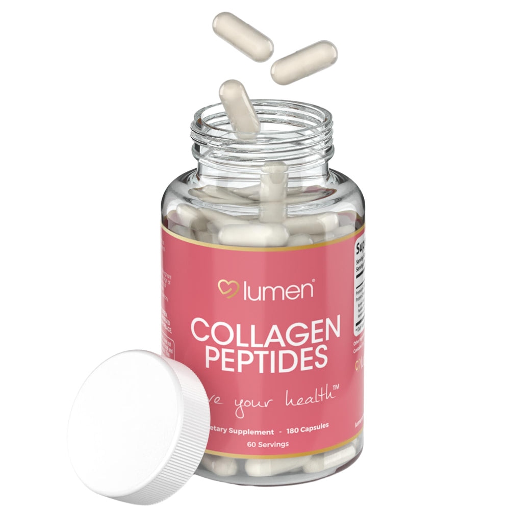 Lumen Naturals Multi Collagen bottle close-up, gluten-free daily support.