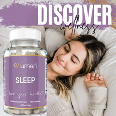 Lumen Naturals Natural Sleep ingredients panel, featuring passionflower and vitamin B6.