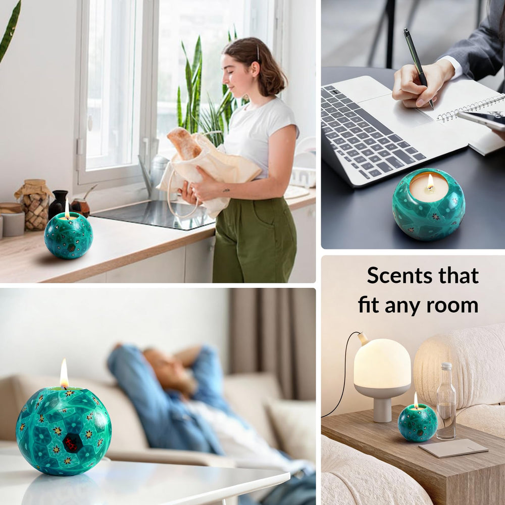 LumeTon spherical candle serves as a stylish centerpiece in living spaces.