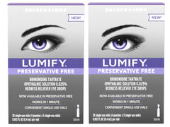 Lumify preservative-free eye drops bottle shows an easy-to-use design for redness relief.