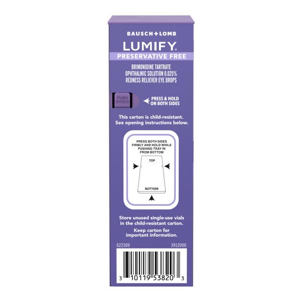 Lumify preservative-free eye drops packaging shown for sensitive eyes comfort
