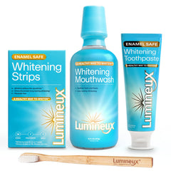 Lumineux teeth whitening kit strips showing stain-targeting technology for brighter smiles