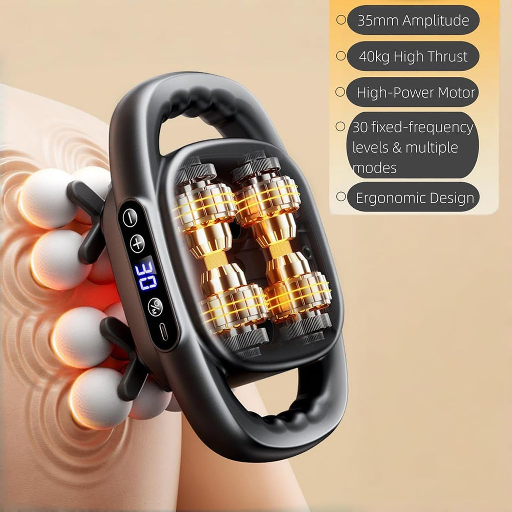 Lumiterra massage gun with multiple heads for versatile use.