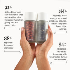 Lumity ingredients card highlights vitamins, minerals, and omega-3s for daily support.