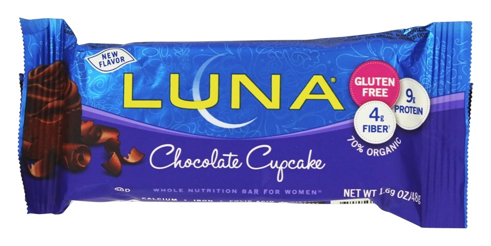 LUNA Bar Chocolate Cupcake bar closeup shows mouth-watering chocolate cake flavor.
