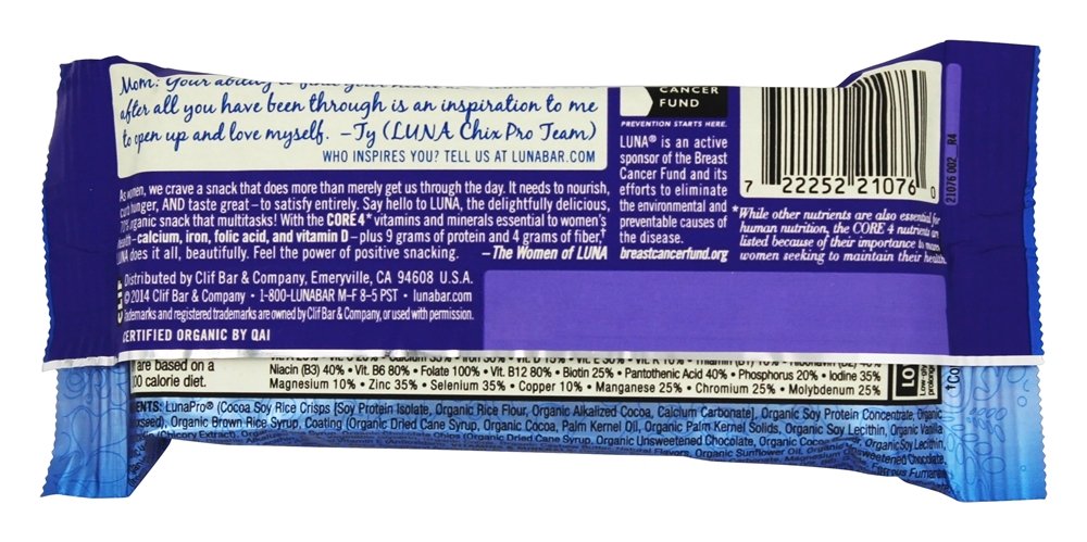 LUNA Bar Non-GMO seal emphasizes trustworthy ingredients.