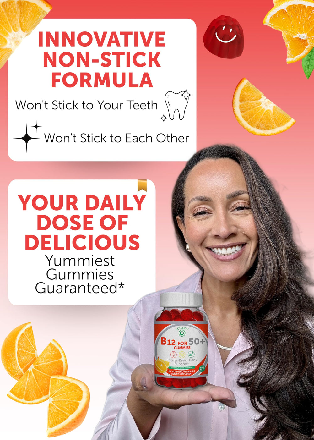 Lunakai B12 gummies for adults 50+ supporting easy daily routine.