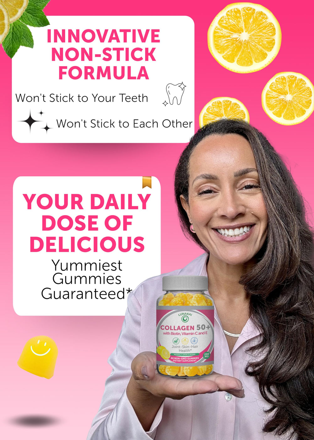 Gummies poured into hand for simple daily routine with Lunakai