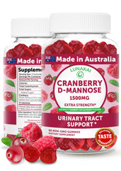 Lunakai Cranberry Gummies bottle front highlighting cranberry and D-Mannose blend