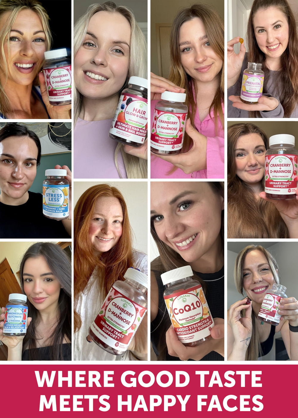 Packaging box for Lunakai Cranberry Gummies emphasizes non-GMO and gluten-free features