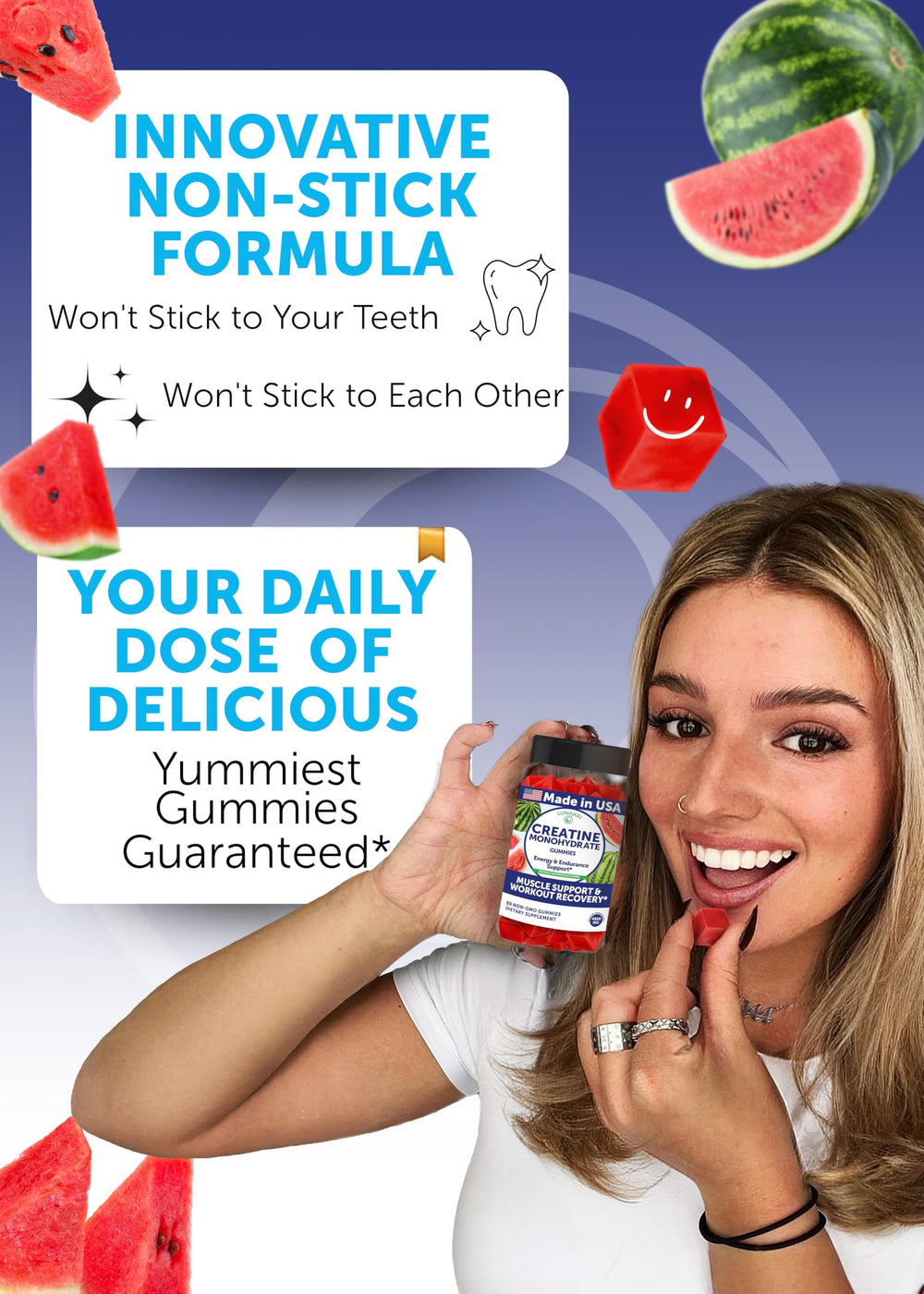 Lunakai creatine gummies packaging box showcases USA-made GMP facility origin.