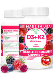 Lunakai D3 K2 Gummies bottle for daily vegan bone and immune support.