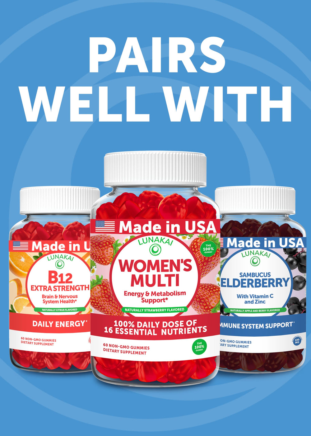 Nutrition panel on Lunakai gummies bottle highlighting allergen-friendly ingredients