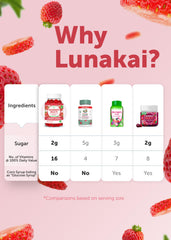 Lunakai gummies with strawberry flavor in a bright, fresh setting.