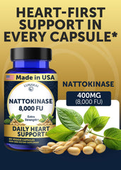 Lunakai nattokinase bottle pour illustrates simple two-capsule daily routine.