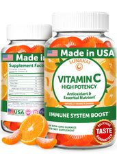 Lunakai Vitamin C Gummies bottle close-up with orange flavor for immune support