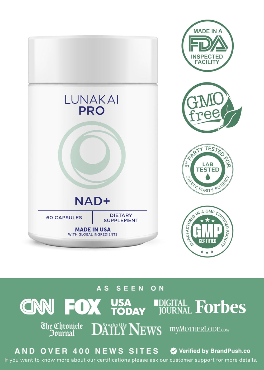 Lunakai PRO NAD capsules close-up showing easy daily dosage for wellness.