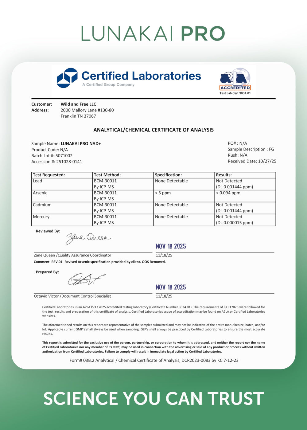 Lunakai PRO NAD USA-made seal emphasizing manufacturing quality.