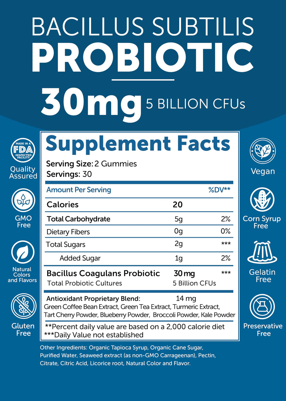 Lunakai vegan gluten-free gummies label and allergen-free promise