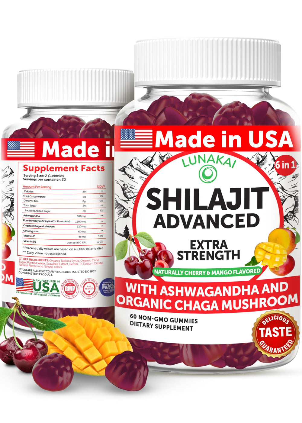 Lunakai shilajit gummies bottle showcases convenient daily energy support