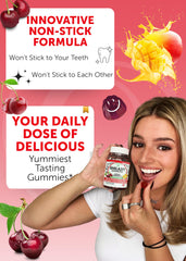 Close up of Lunakai shilajit gummies with cherry mango flavor