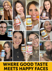 Lunakai gummies label closeup shows dairy-free, soy-free, and gluten-free formula.