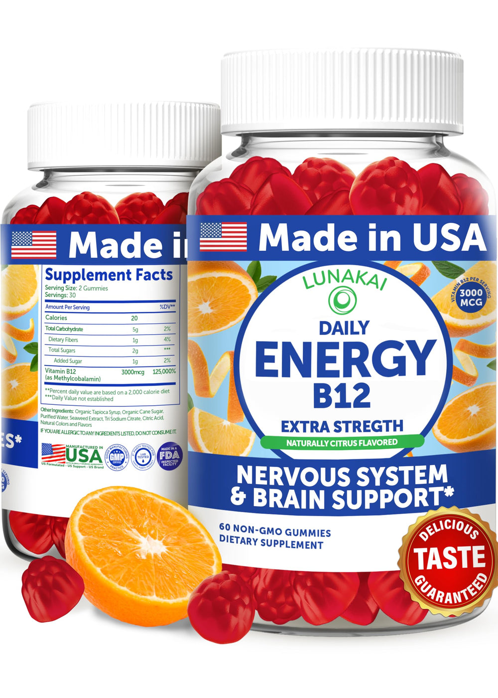 Lunakai vegan energy gummies bottle for convenient daily use.