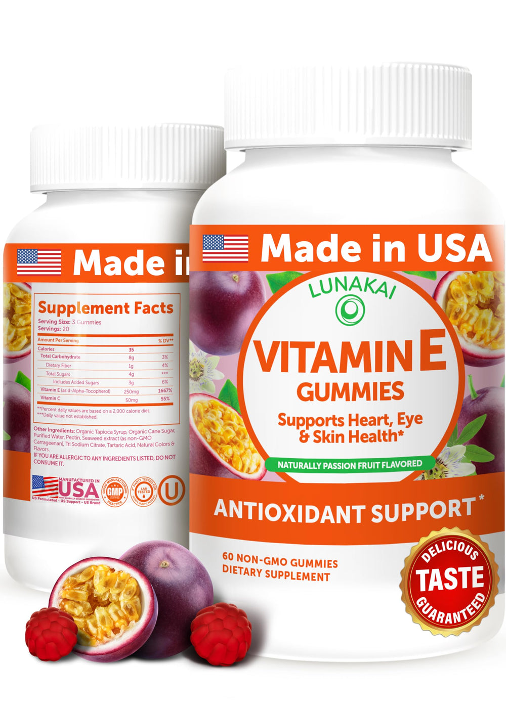 Lunakai Vitamin E Gummies bottle for daily skin and eye support.